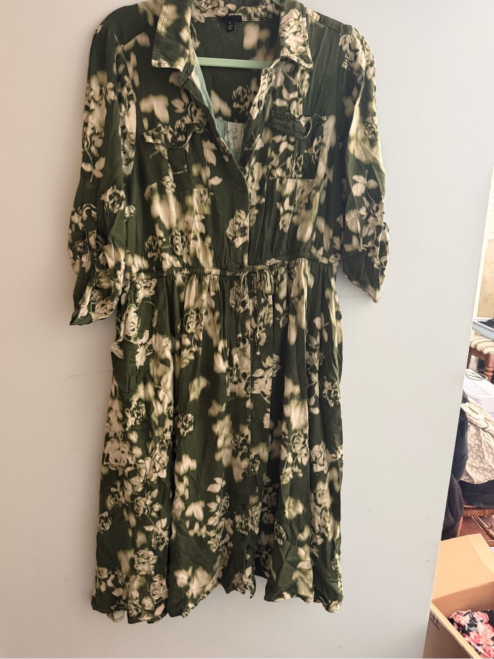 torrid Olive Green & Cream Floral Tie-Waist Midi Dress